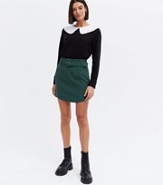 New Look Green Belted Curved Hem Mini Skirt
